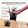 Self Adhesive Eyelashes 2-5 Days Hold Wide Glue Tape No Glue Needed Lashes 10-16mm Pre Glued Cluster Lashes