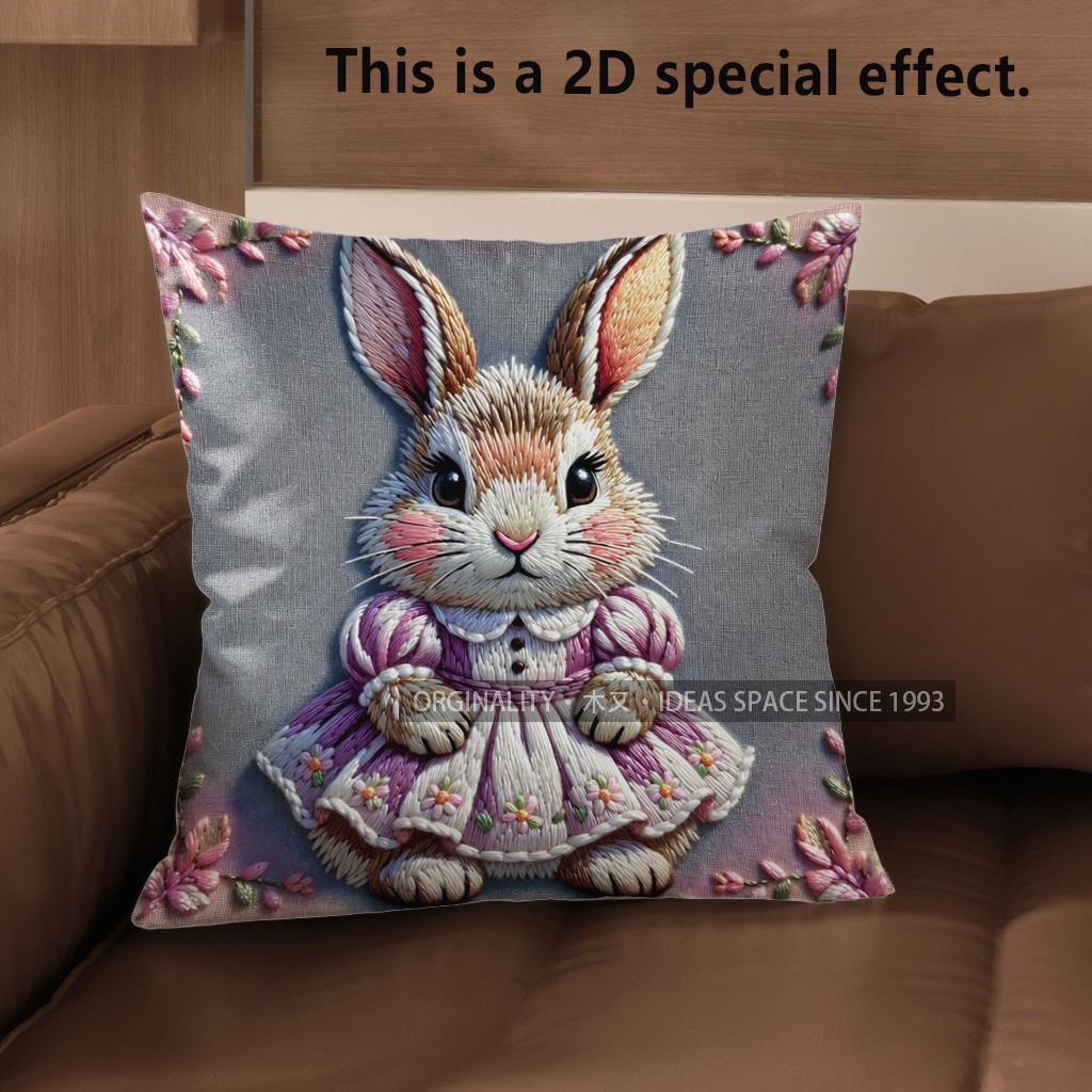 2D Cute Bunny Dressed Up Cushion Covers Pattern Cushion Cover Suitable For Sofa Bedroom Car Pillow Cover