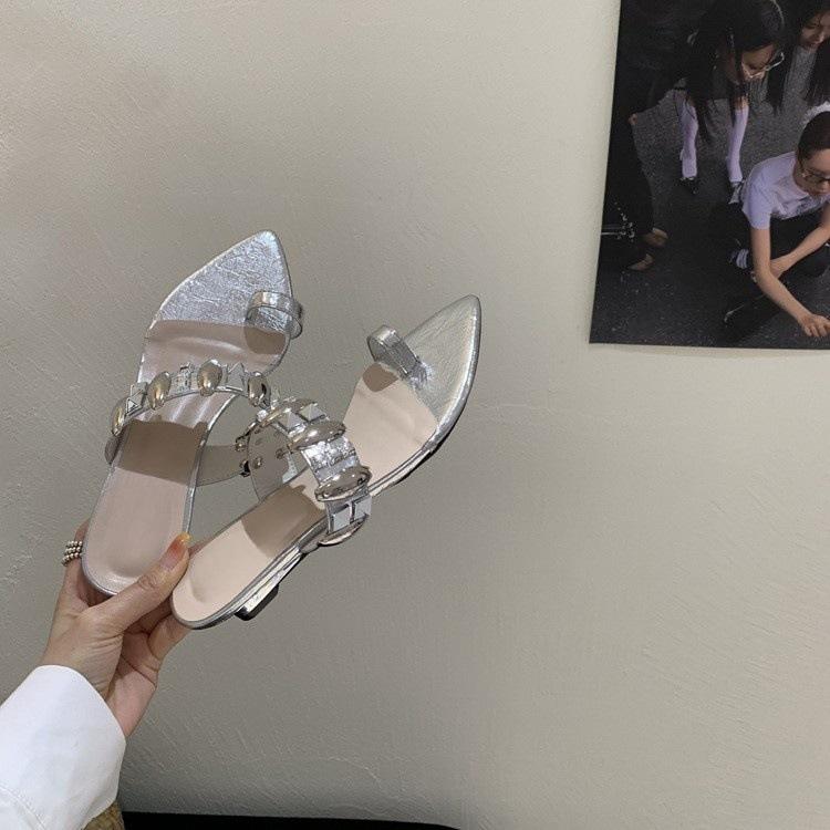 Sexy Slope Heel Metal Set Toe Slippers Women's Summer Wear High-end Leopard Print Cool Slippers Women