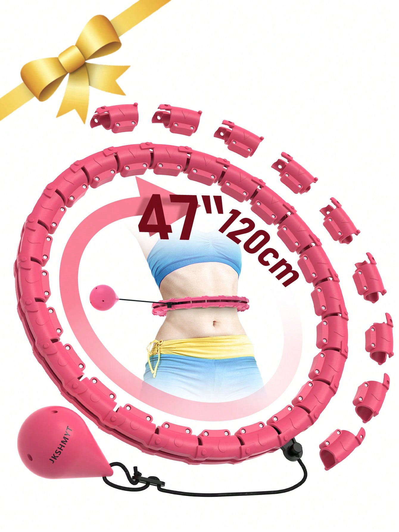 JKSHMYT Smart Weighted Hula Hoop For Adults Weight Loss 47 Inch Waist 24 Detachable Links Fitness Hoop For Women And Beginners розовый