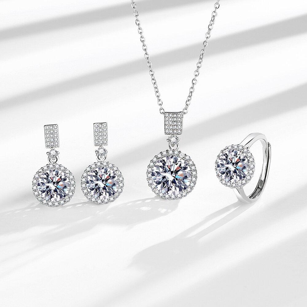 

925 Sterling Copper Cute Solid Christmas gift noble fashion elegant women shiny crystal CZ necklace earring ring Zircon Set