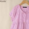 ZANZEA Damen Casual Rundhals Lose Stickerei Häkeln Kurzarm Bluse