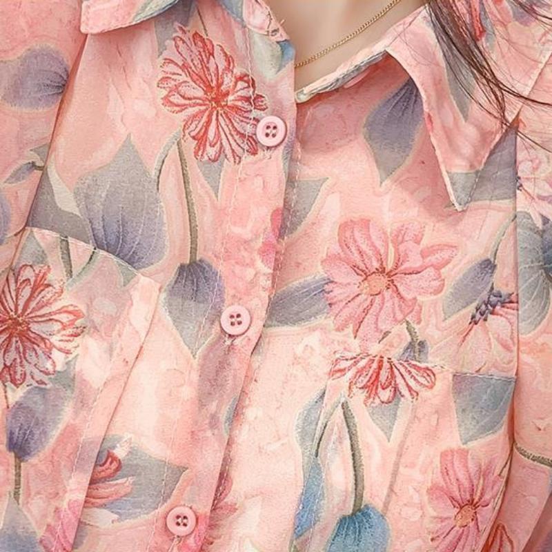 Summer Bubble Sleeve Print Crushed Chiffon Shirt Has A Design Sense of Versatile and Thin Sweet Print Tops
