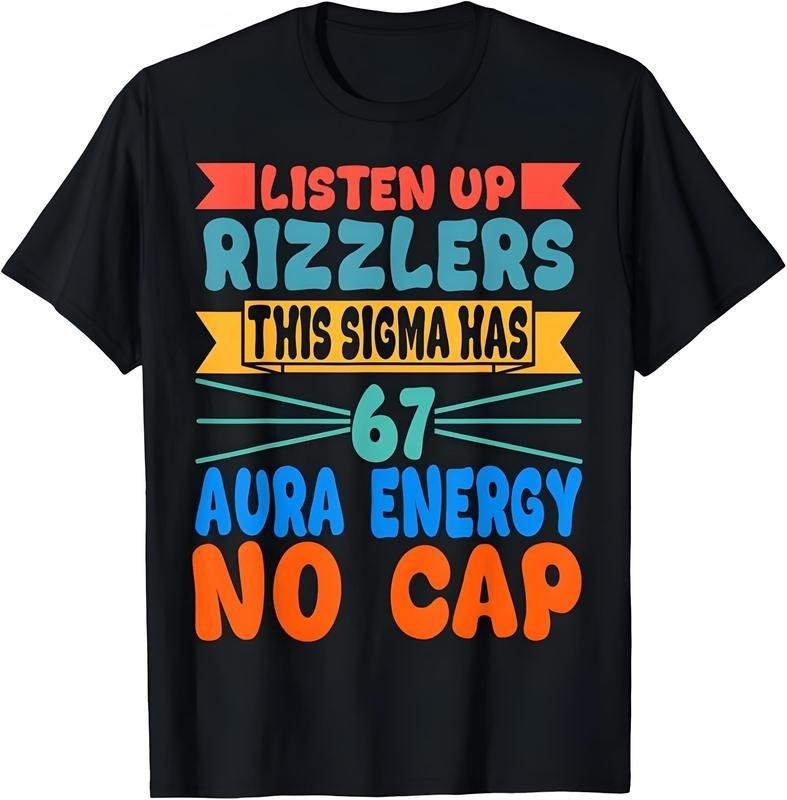 Listen Up Rizzlers Sigma 67 Aura Energy T-Shirt Soft Round Neck Short S разноцветный