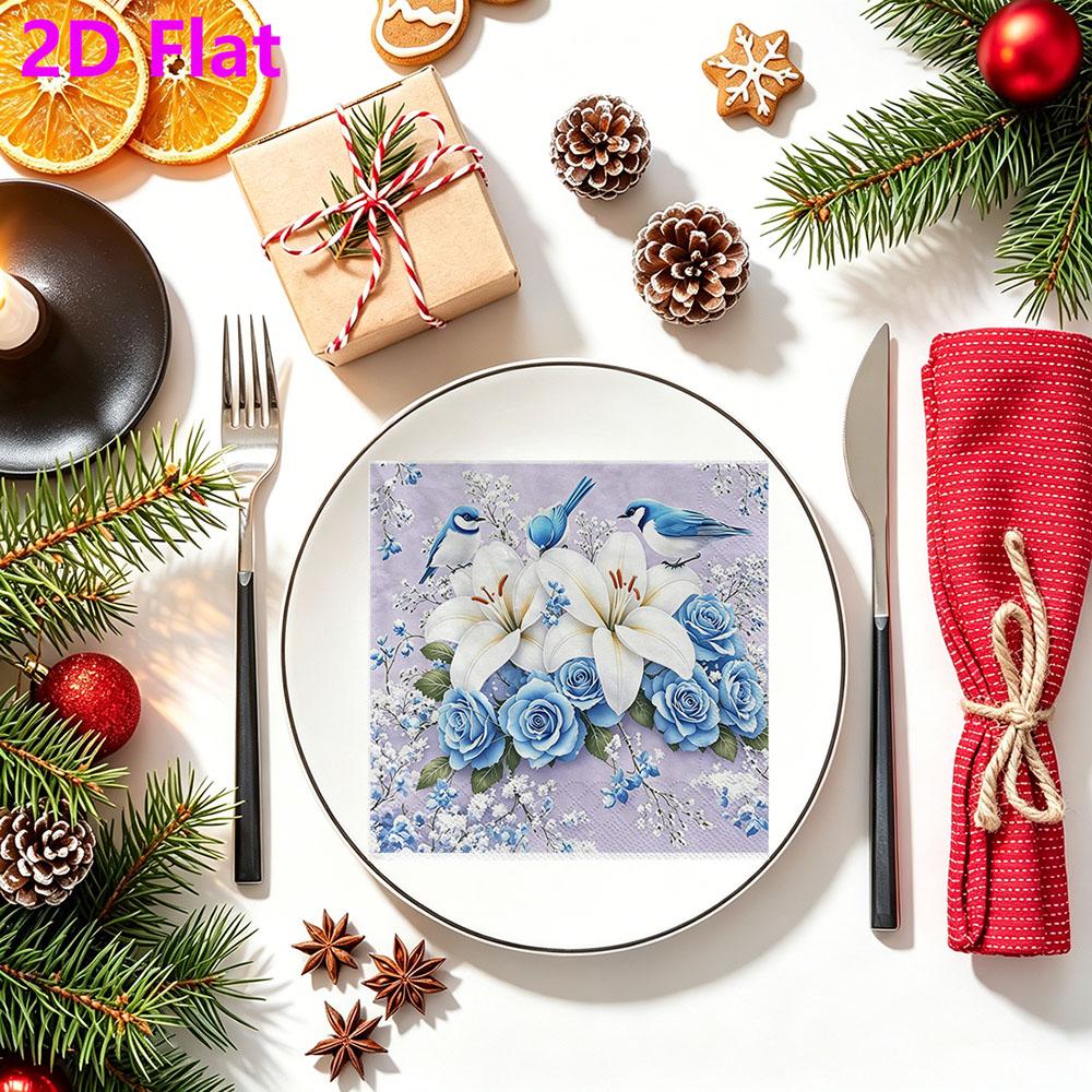 20pcs Disposable Napkins with Flowers, Birds Pattern Print for Wedding,Parties,and Daily Use for Thanksgiving Fall Christmas Table Decoration