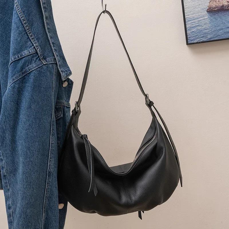 

Ladies Cowhide Casual Retro Handbag Women Natural Cow Genuine Leather Crossbody Bag Female Fashi Designer Luxury Shoulder Bags 37x7x25cm чёрный