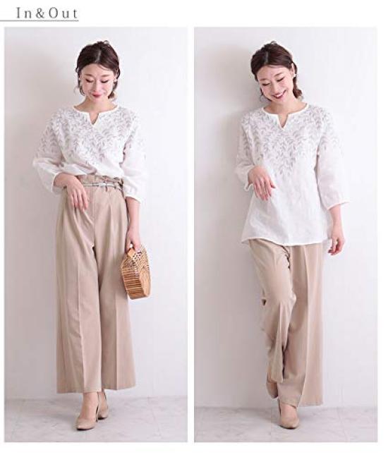 Sawa la mode Botanical Leaf Embroidered Linen White á Top, Women's, mode-6296 F,