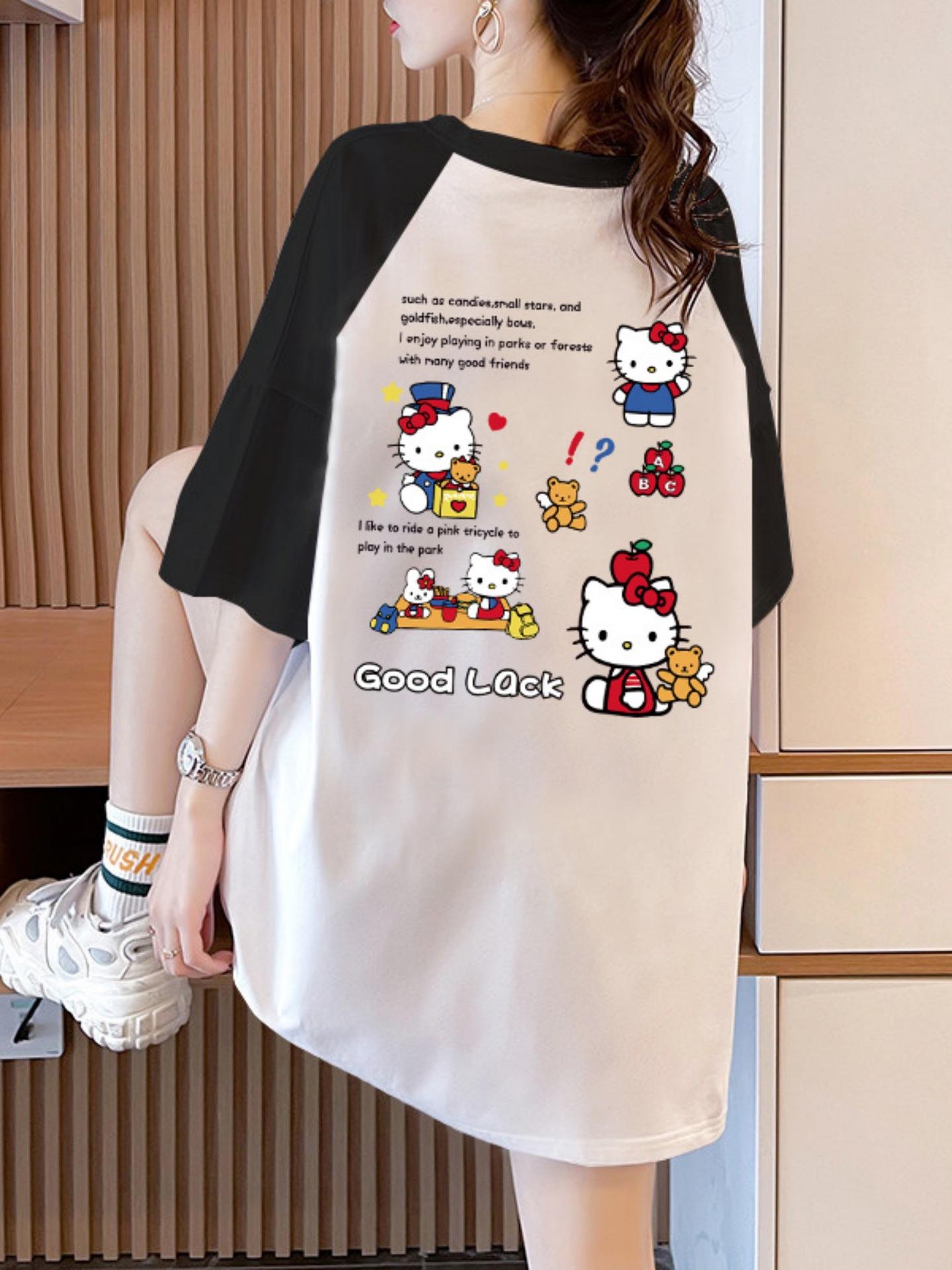 

Plus Size Cartoon Print Short-Sleeve T-Shirt for Curvy Sisters - New Summer Loose Pure Cotton, Cute Mid-Length Design Small