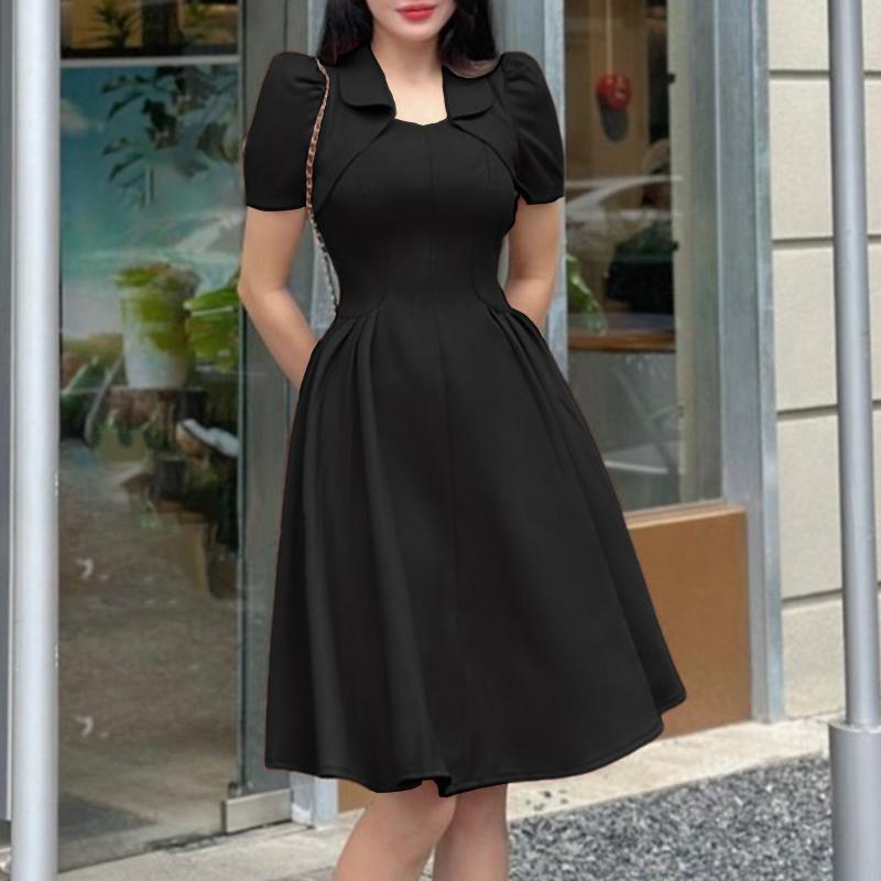 

ZANZEA Женское повседневное летнее платье А-силуэта с квадратным вырезом и короткими рукавами 5XL чёрный