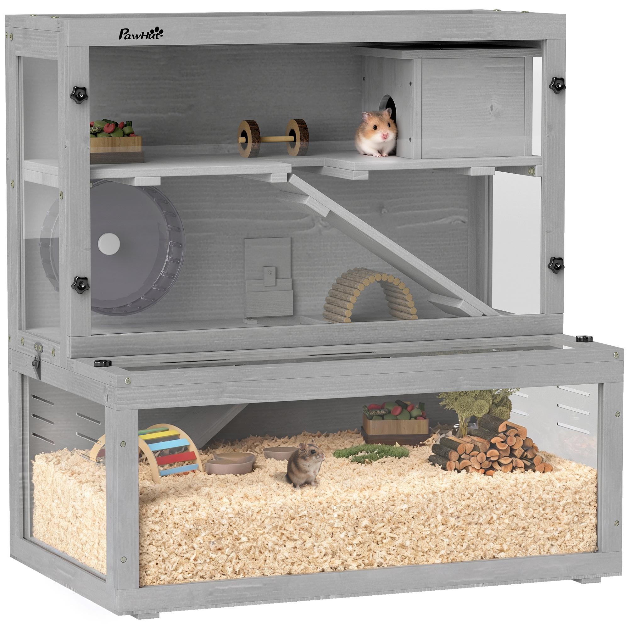 Wooden Hamster Cage with Hut, Wheel