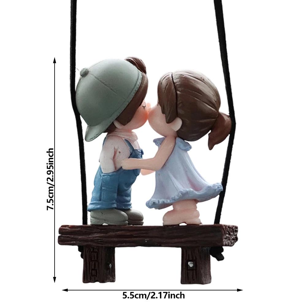 Anime Car Accessories Cute Couple on Swing Car Accessories Interior Romantic Couple Rearview Mirror Swing Pendant Ornament Gift