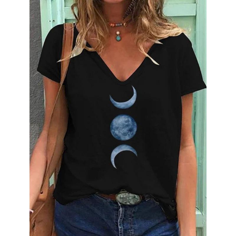 Summer V-neck 3D Retro Ethnic Style Printed Top Fashionable Casual Short Sleeved Women's T-shirts