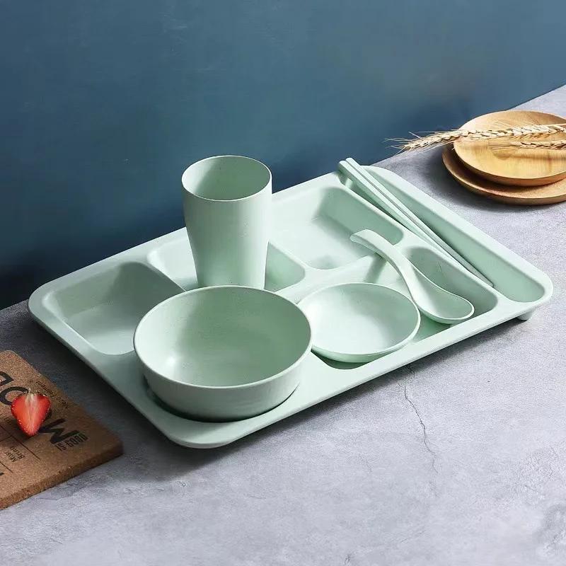 1 Plastic Dinner Plate Made of Wheat Straw, School Lunch Tray Suitable for Adults, Microwave and Dishwasher Safe