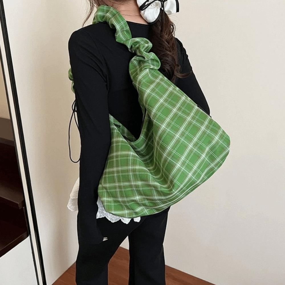 Japanese Plaid Shoulder Bag Vintage Women's Tote Bag Ins Plaid Crossbody Bag  Girls