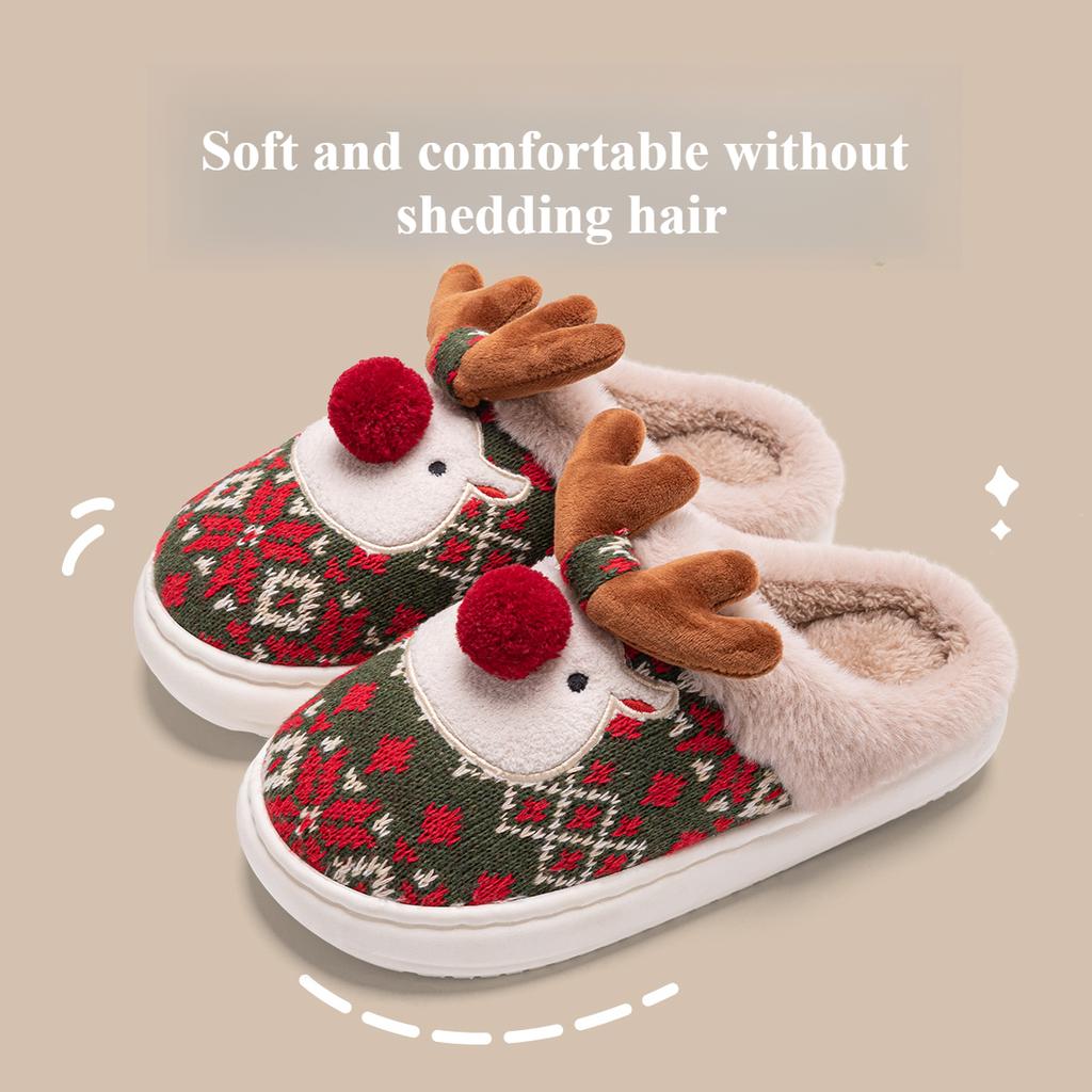 Christmas Cotton Slippers for Ladies In Winter, Cute Indoor Home, Deer Anti Slip Plush, Wearing Cotton Slippers Outside
