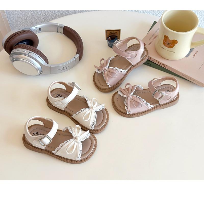 Cute Lace Bow Princess Sandals, Korean Style Soft Sole High-value Girls School Shoes