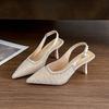 B813-ES79 New Gypsy River~ Pointed mesh rhinestone rear empty high-heeled sandals women's dinner shoes women's wedding shoes