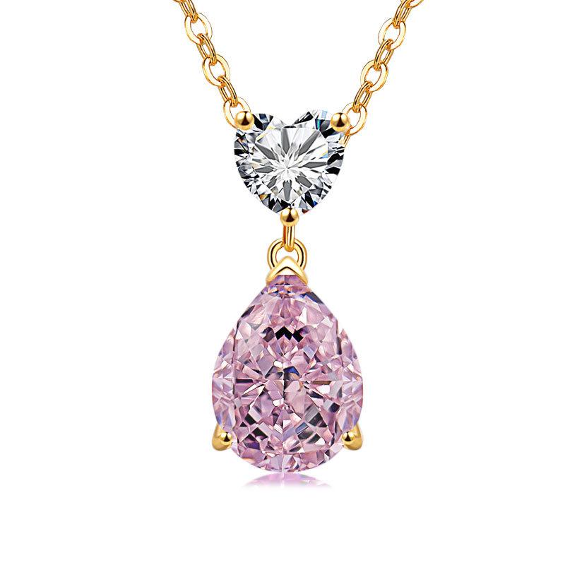 Jewelry Temperament Warm Sun Water Drop Necklace Ice Flower Cut Zirconium Platinum Plated 925 Silver Pendant Necklace