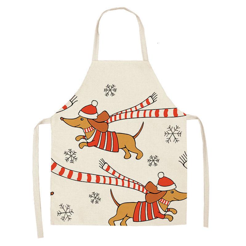 Bulldog Dachshund Pug Dog Kitchen Apron Printed Cotton Linen Women Bib Household Cooking Cleaning Tool