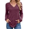 Loose V-Neck Solid Color Casual Long Sleeve T-Shirt Top for Women Ready to Ship Fall Winter