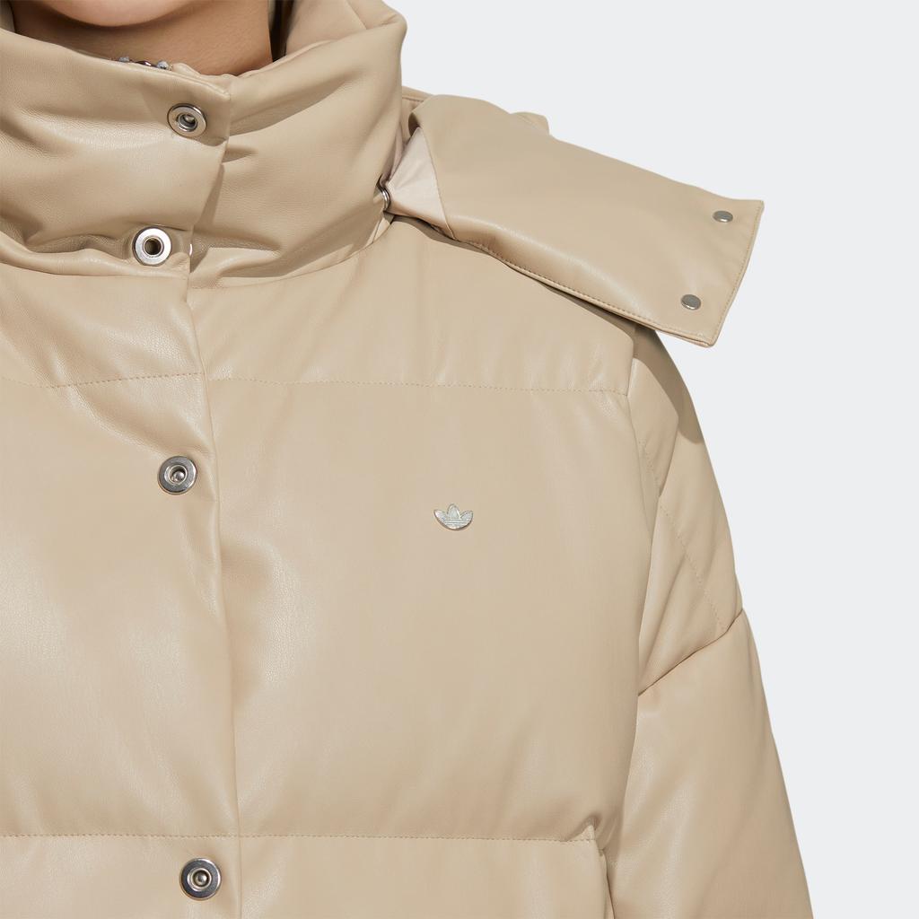 Adidas Originals Trefoil Down Jacket With Embroidered Brand Logo And Single-Breasted Hooded Design Women Outerwear Brown HS9527