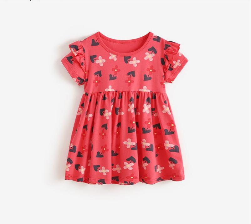 Girls Summer Round Neck Short Sleeve Dress Cute Toddler Kids Sundress 100