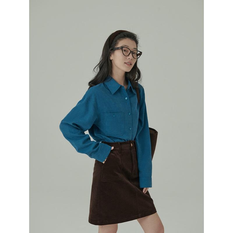 

Мягкая бархатная рубашка с ощущением атмосферы, женская свободная универсальная рубашка с длинными рукавами весенне-осеннего цвета L синий