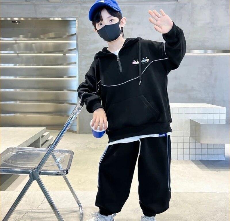 Teenage Boy Clothes Set Children Girlhoodies Sweatshirt Top and Pants Outfit Colorful Star Print 2 Piece Hooded Tracksuit