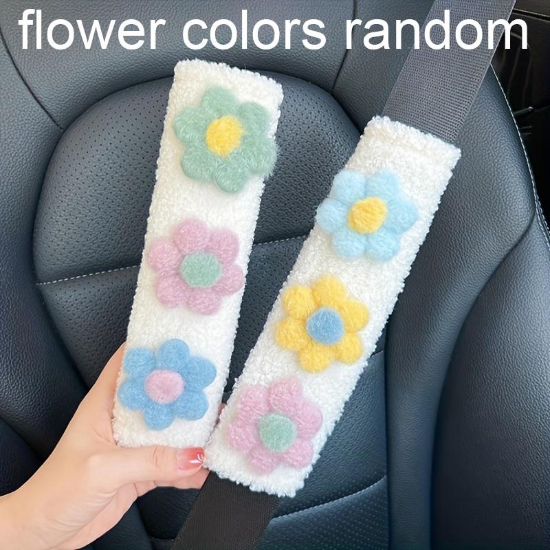 2pcs Car Seat Belt Shoulder Pads Small Fresh Flowers Anti-strangle Seat Belt Protective Cover Interior Supplies Women
