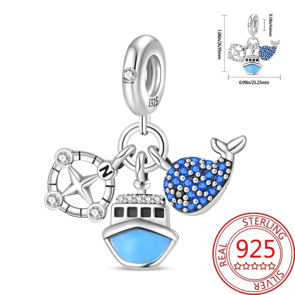 Kupfer Blau Ozean Serie Perlenanhänger Passend Für Das DIY Armband Der Marke Damenschmuck Freundin Geschenke