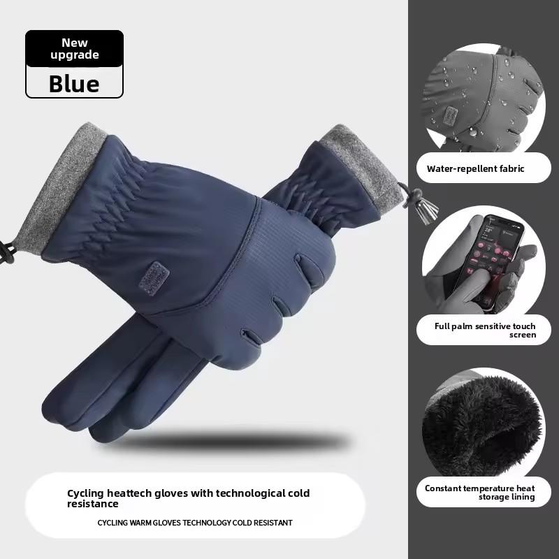 Winter Men's Warm Drawstring Skiing Gloves Anti Slip Inner Side Outdoor Cycling Waterproof Sports Gloves Touch Screen Gloves