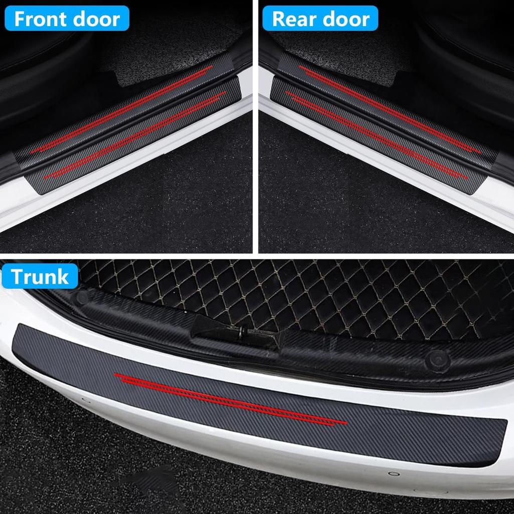 5PCS Car Door Sill Protector for 2024 2025 Dodge Hornet, Carbon Fiber Textured Leather Door Sill Guard Decoration Stickers Waterproof Door Threshold