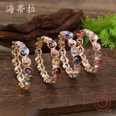 Nova pulseira elástica de flor oca com pintura a óleo colorida, pulseira de pétalas de esmalte simples para moda feminina