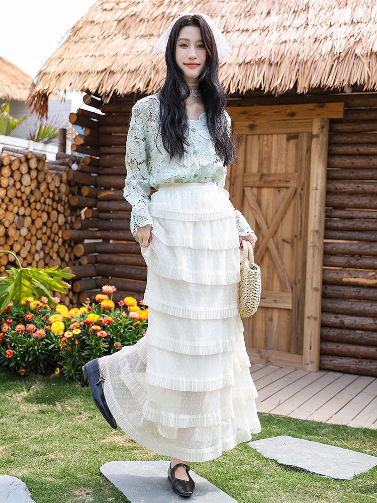 Fei Yuan Polka Dot Rüschen Schlankmachender Rock - Damenmode Schichtkuchen Design