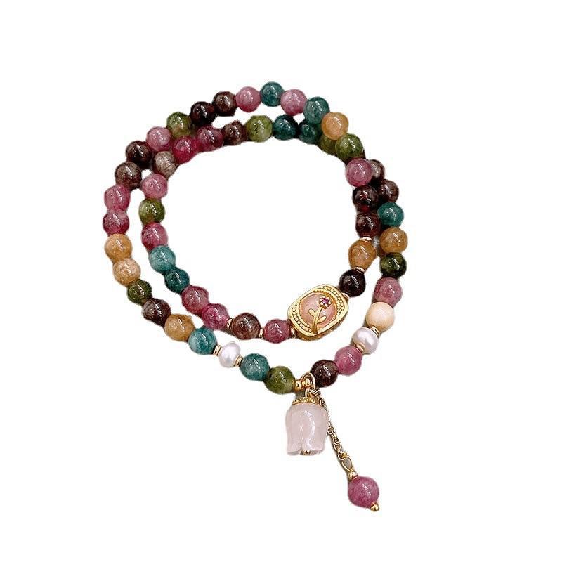 Tourmaline Beaded Flower Bracelet - A Unique and Stylish Hand Chain with A Small-batch Design.