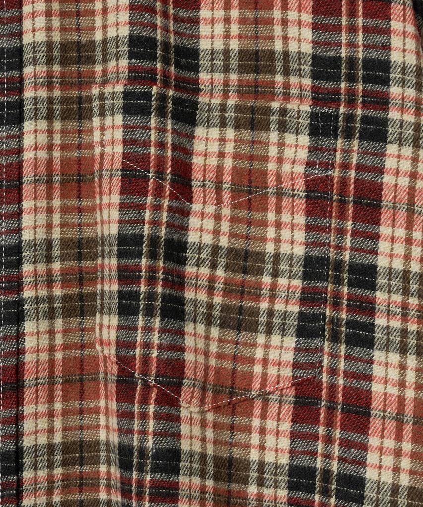 STANDARDERROR 87-Stan134 Soft Misty Oversized Pocket Long Sleeve Check Shirt Red