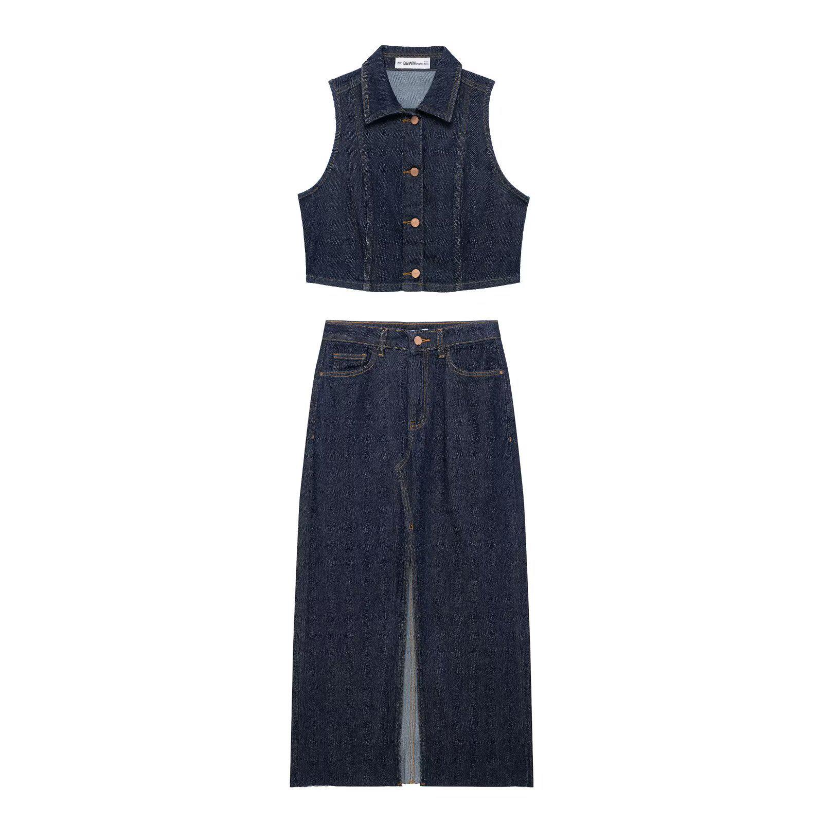 

Spring 2025 Women s Short Denim Vest & Half Skirt Set Small