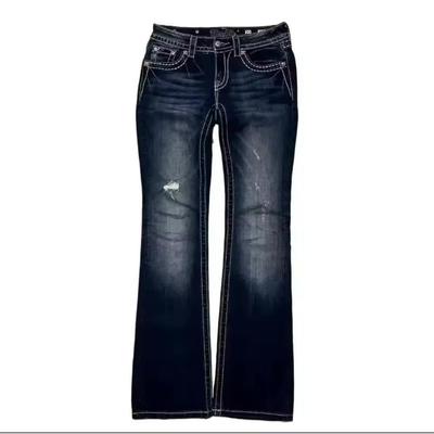 RogueWave American Retro Loose Flare Jeans Women Y2k Harajuku Gothic Vintage Blue Denim Pants Low Waist Wide Leg Trouser