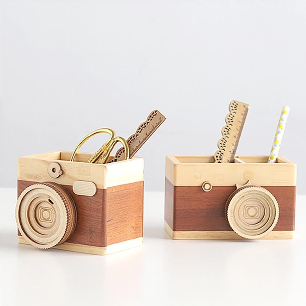 Pen Holder Camera Wood Desktop Organizer Multipurpose Cosmetic Sundries Large-capacity Storage Box Home Office School Office