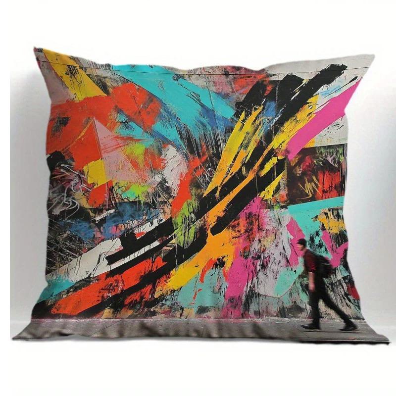 Colorful Graffiti Pattern Decorative Pillow Covers Pattern Cushion Cover Suitable For Sofa Bedroom Car Pillow Cover
