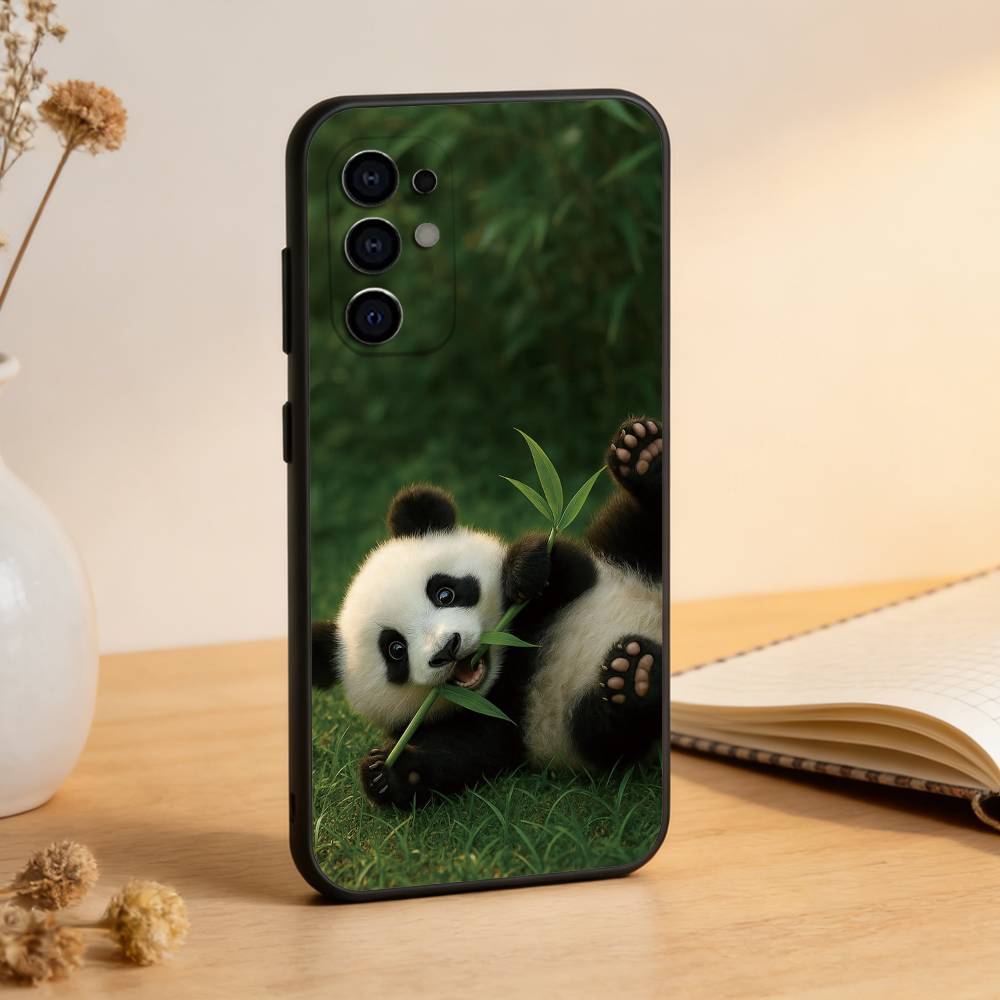 Animal Panda Phone Case Black Silicone Soft For Samsung S25,S24,S21,S22,S23,S30,Ultra,S20,Plus,Fe,Lite