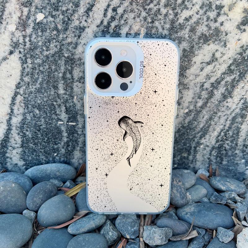 Dotted Painting Ocean Whale Shark Jellyfish Swimming Phone Case for iphone 16 15 14 13 12 Pro Max Plus Mini 11 White Laser Cover iphone 13Mini