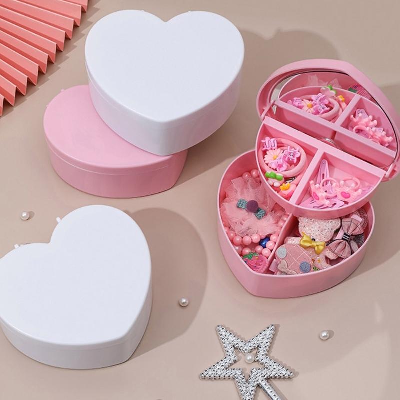 Jewelry Organizer Heart Shape Makeup Box with Mirror Cosmetic Storage Container for Earrings Rings Necklaces Display