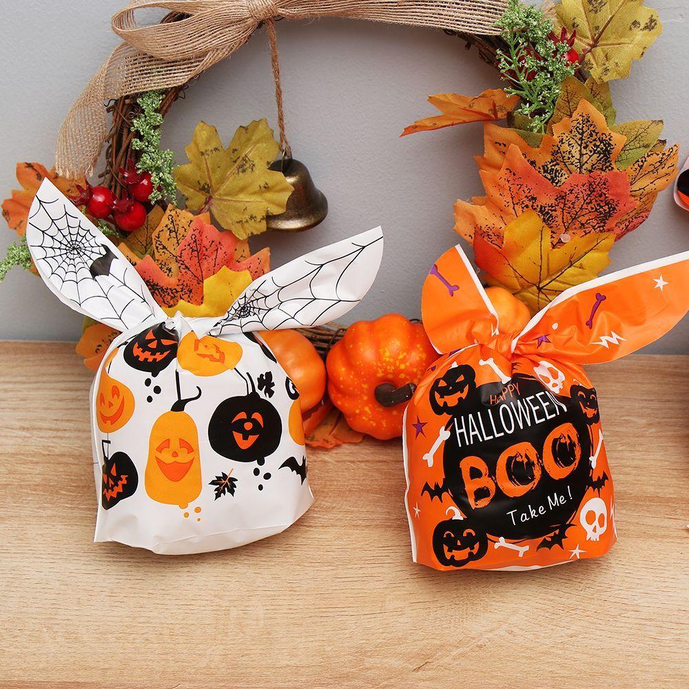50Pcs Bat Pumpkin Party Supplies Baking Packaging Rabbit Ear Cookie Bag Halloween Candy Bags