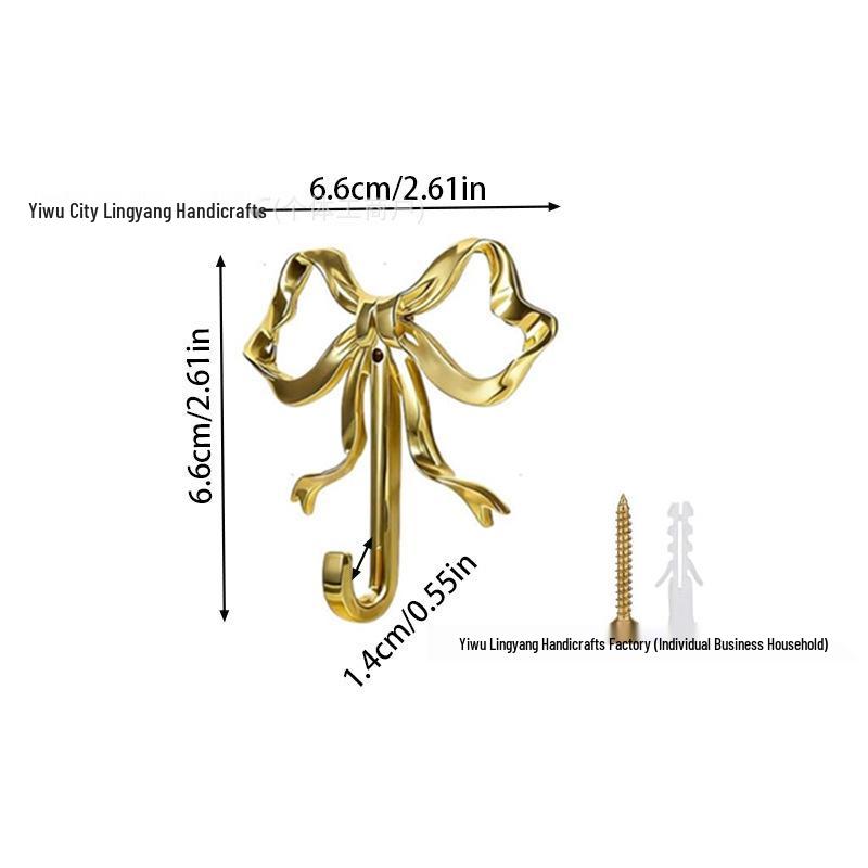 Alloy Bow Wall Hook for Living Room, Bathroom, and Entrance Decoration