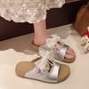 2025 Summer Retro New Girls Platform Slippers Bow Velcro One-word Thick-bottomed Casual Cool Slippers