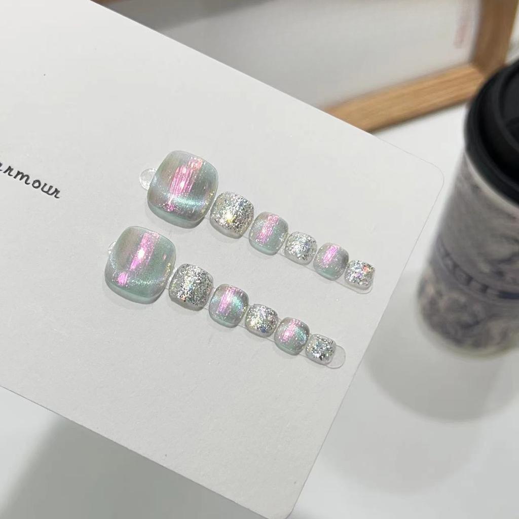 Pure Handmade Original Wear Armor Aurora Cat Eye Foot Nail Patch Nail Finished Product Wear Armor High-end Sense