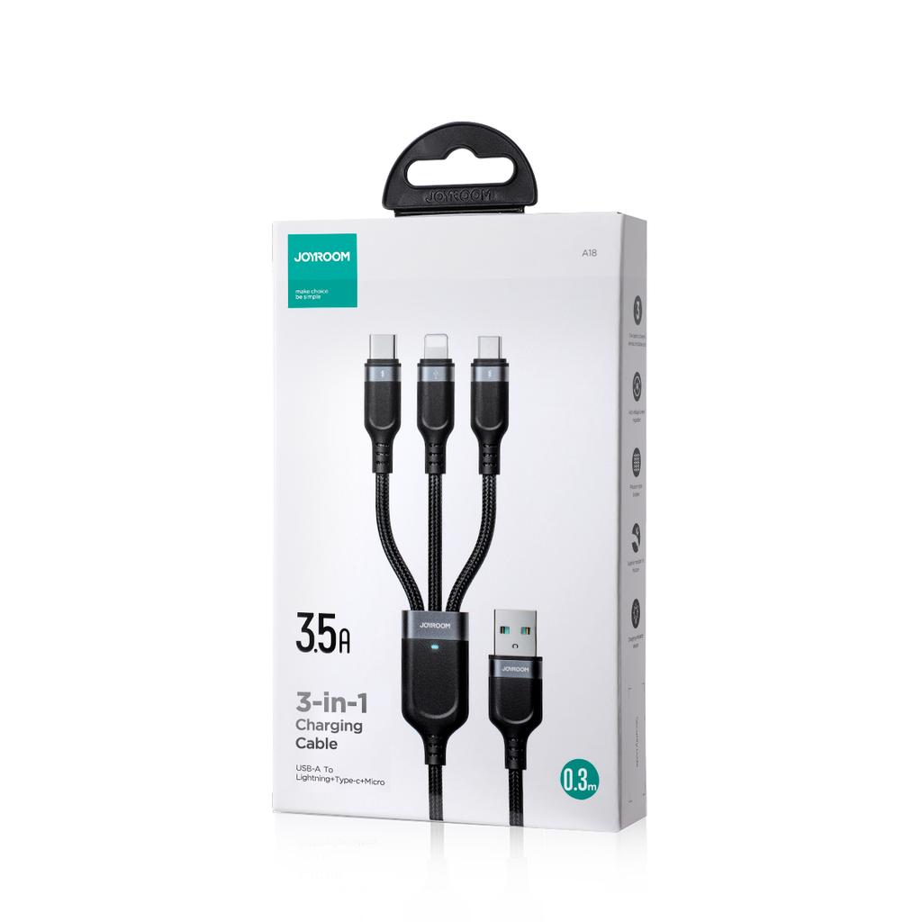 3in1 MultiUse Series USB Cable To Lightning USBC Micro USB 30cm Black