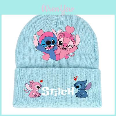 Disney Stitch Zimowa Czapka Dzianinowa Akrylowa Czapka Unisex Z Podwiniętym Brzegiem Na Zewnątrz W Zimną Pogodę