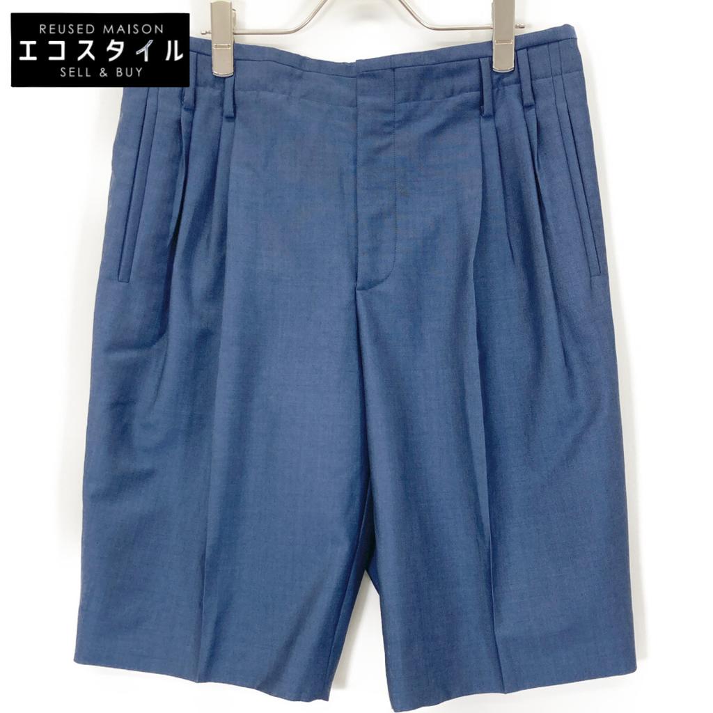 Balenciaga 15Stainless Steel 372044 Blue Wool Tucked Shorts Bottoms 46 NavyUsed